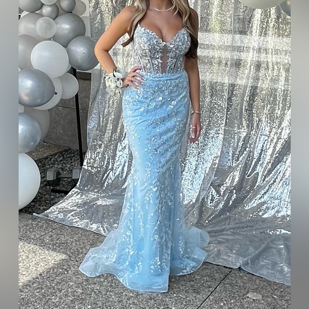 Sherri Hill Light Blue Embellished Prom Dress